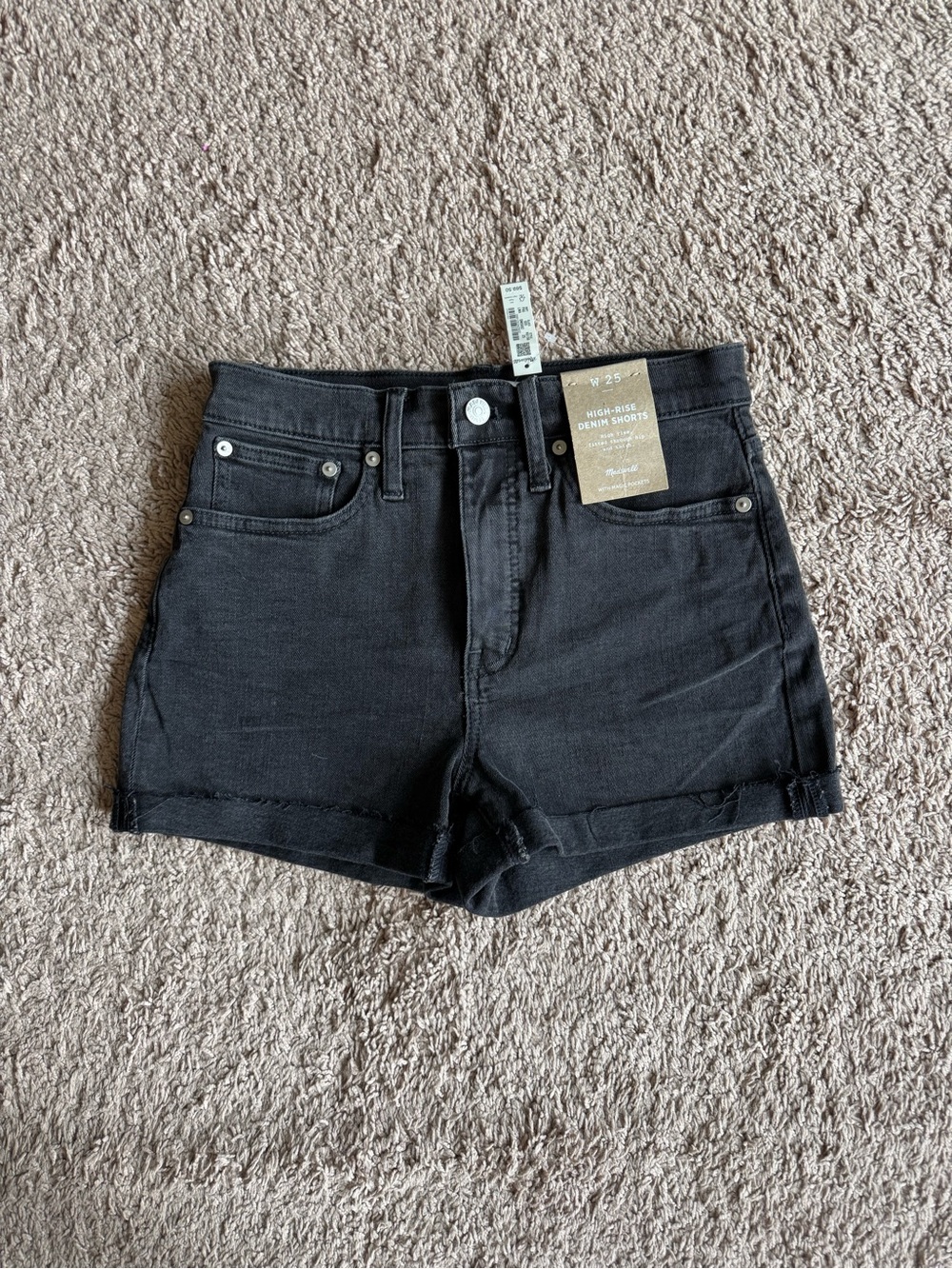 NWT Madewell High-Rise Black Denim Shorts Size 25